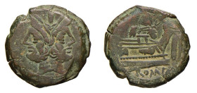 ROMA - SERIE DELLA FARFALLA E RAMO DI VITE (169-158 a.C.) ASSE gr.31,8 - D/Giano bifronte con sopra il simbolo del valore I R/Prora di nave a d. con i...