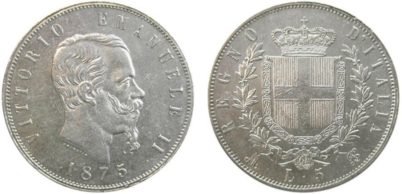 REGNO D'ITALIA - VITTORIO EMANUELE II (1861-1878) 5 LIRE - Anno 1875 - Zecca Mil...
