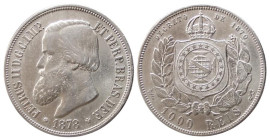 BRAZIL - PEDRO II (1831-1889) 1000 REIS 1878 - D/Busto a s. R/Lo stemma coronato entro rami - Ar - KM 481 BB