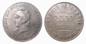BRAZIL - REPUBLIC - 2000 REIS 1907 - D/Testa a s. con berretto frigio R/Il valore - Ar - KM, 508 SPL
