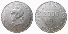 BRAZIL - REPUBLIC - 2000 REIS 1910 - D/Testa a s. con berretto frigio R/Il valore - Ar - KM, 508 SPL