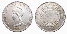 BRAZIL - REPUBLIC - 500 REIS 1889 - D/Testa con berretto frigio a s. R/Nel campo intorno e dentro cerchi stelle - Ar -KM,494 SPL+
