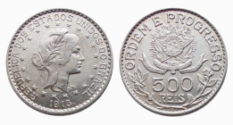 BRAZIL - REPUBLIC - 500 REIS 1913 A - D/Testa femminile laureata a d. R/Stella a 5 punte con sotto il valore - Ar - KM,512 SPL/qFDC