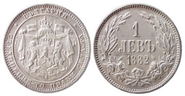 BULGARIA - ALEXANDER I (1879-1886) 1 LEVA 1882 - ST. PETERSBURG - D/Stemma coronato sorretto da due leoni in cartiglio coronato con drappeggio R/Il va...