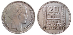FRANCE - III^ REPUBLIC (1933) 20 FRANCS 1933 – PARIS – - D/La testa della Repubblica a d. con indosso il berretto frigio laureato; sotto il collo lung...