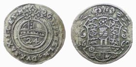 GERMANY - - SAXONY - WILHELM (1641-1662) 1/24 DI TALLERO (GROSCHEN) 1660 - D/Globo imperiale di Weimar con valore R/Stemma coronato - Mi - Koppe 358 B...