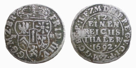 GERMANY - PRUSSIA - BRANDENBURG - FRIEDERICH III (1688-1701) 1/2 DI TALLERO 1692 - D/Stemma coronaro R/Sritta e data in 5 righe entro cerchio - Mi - S...