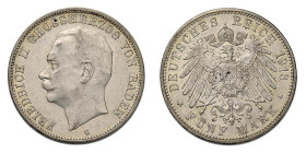 GERMANY - BADEN - FRIEDRICH II (1907-1918) 5 MARKS 1913 G - D/Testa nuda a s. R/Aqula spiegata - Ar - J.40 - SPL