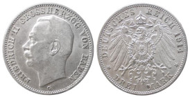 GERMANY - FREDRICK II (1907-1918) 3 MARK 1914 – BADEN - D/Testa nuda a d. a destra con sotto il segno di zecca G R/Aquila imperiale coronata, spiegata...
