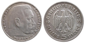 GERMANY - THIRD REICH (1935) 5 MARK 1935 - MUNICH - D/Testa a d. R/Aqulia spiegata rivolta a s. - Ar - KM 94 - Jaeger 367 SPL+