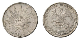 MEXICO - REPUBLIC - 8 REALI 1838 - Guanajuato - D/Berretto nel campo su raggi R/Aquila con serpente nel becco - Ar - KM,377.8 qFDC