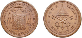 ROMA - SEDE VACANTE (1823) MEDAGLIA AE - Cardinale Camerlengo Bartolomeo Pacca - D/Stemma del Monsignore Tommaso Bernetti THOMAS BERNETTI PRAEF. VRBIS...