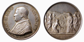 ROMA - PIO IX (1846-1870) VIAGGIO NELLE PROVINCIE - MEDAGLIA ANNUALE IN AR - ANNO XIII - D/Busto con berrettino mozzetta e stola a s. PIVS IX PONT MAX...