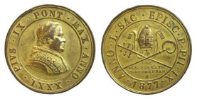ROMA - PIO IX (1846-1870) GIUBILEO EPISCPALE - MEDAGLIA AE DORATO - ANNO 1877 A. XXXI - D/Busto a d. con mozzetta, berretto e stola • PIVS • IX • PONT...