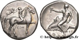CALABRIA - TARAS
Type : Nomos, statère ou didrachme 
Date : c. 340-332 AC. 
Mint name / Town : Tarente, Calabre 
Metal : silver 
Diameter : 22,50...