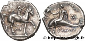 CALABRIA - TARAS
Type : Nomos ou statère 
Date : c. 281-272 AC. 
Mint name / Town : Tarente, Calabre 
Metal : silver 
Diameter : 20,5 mm
Orienta...