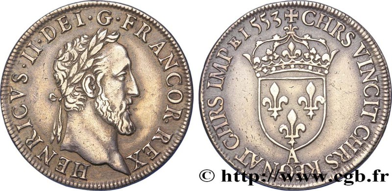 HENRY II
Type : Teston à la tête laurée, fabriqué au moulin 
Date : 1553 
Min...