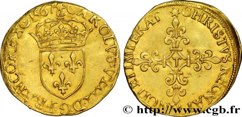 CHARLES IX
Type : Écu d'or au soleil, 1er type 
Date : 1567 
Mint name / Town...