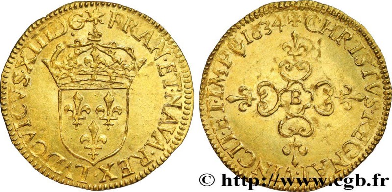 LOUIS XIII
Type : Écu d'or au soleil, 1er type 
Date : 1634 
Mint name / Town...