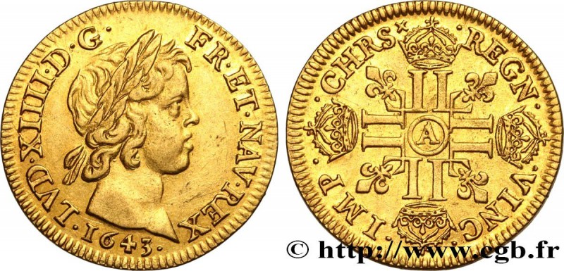 LOUIS XIV "THE SUN KING"
Type : Louis d'or à la mèche courte 
Date : 1643 
Mi...