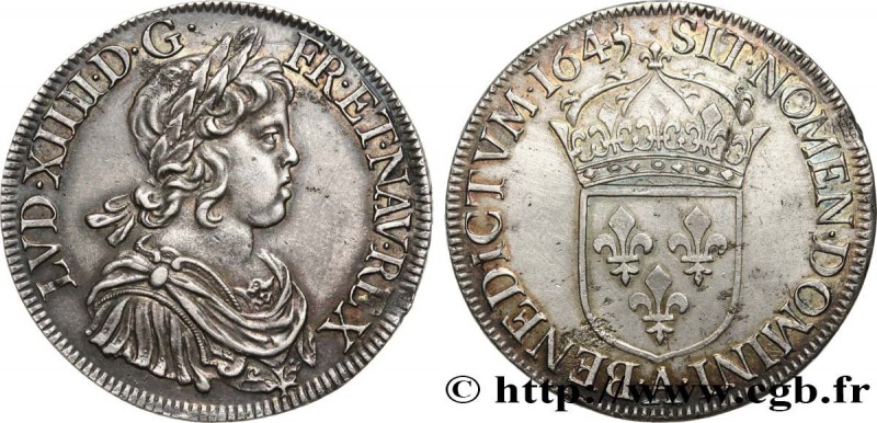 LOUIS XIV "THE SUN KING"
Type : Écu à la mèche courte 
Date : 1645 
Mint name...