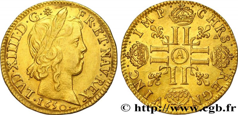 LOUIS XIV "THE SUN KING"
Type : Louis d'or à la mèche longue 
Date : 1650 
Mi...