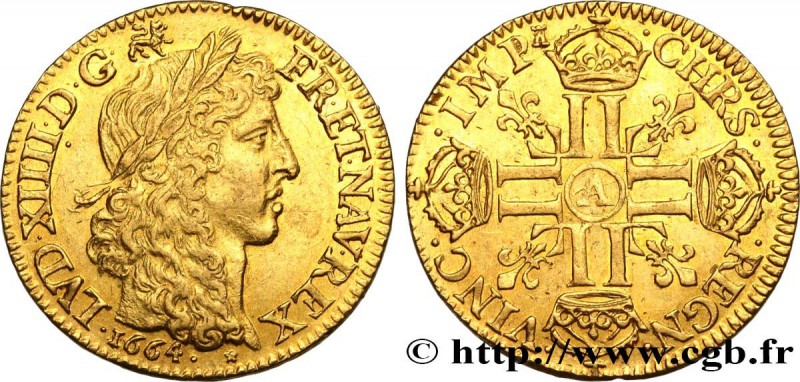 LOUIS XIV "THE SUN KING"
Type : Louis d'or juvénile lauré 
Date : 1664 
Mint ...