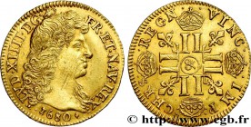 LOUIS XIV "THE SUN KING"
Type : Louis d’or dit “à la tête virile” 
Date : 1680 
Mint name / Town : Aix-en-Provence 
Quantity minted : 17509 
Meta...