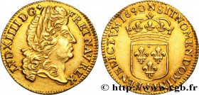 LOUIS XIV "THE SUN KING"
Type : Louis d'or à l'écu, type définitif 
Date : 1690 
Mint name / Town : Montpellier 
Metal : gold 
Millesimal finenes...