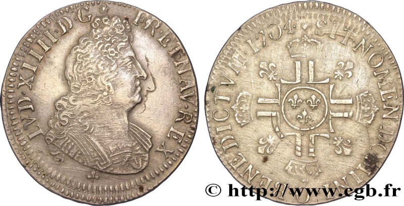 LOUIS XIV "THE SUN KING"
Type : Demi-écu aux huit L, 2e type 
Date : 1704 
Mi...