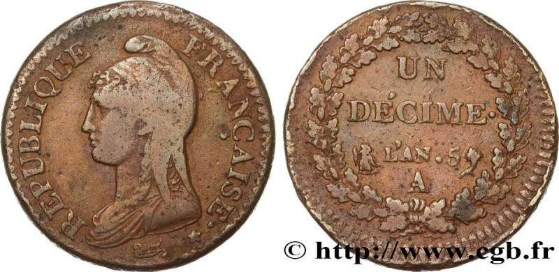 DIRECTOIRE
Type : Un décime Dupré, grand module 
Date : An 5 (1796-1797) 
Min...