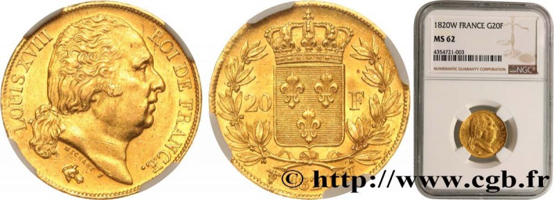 LOUIS XVIII
Type : 20 francs or Louis XVIII, tête nue 
Date : 1820 
Mint name...