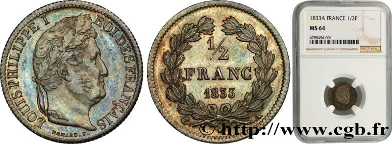 LOUIS-PHILIPPE I
Type : 1/2 franc Louis-Philippe 
Date : 1833 
Mint name / To...