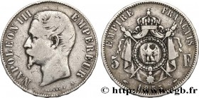 SECOND EMPIRE
Type : 5 francs Napoléon III, tête nue, main-chien 
Date : 1855 
Mint name / Town : Paris 
Quantity minted : 2886 
Metal : silver ...
