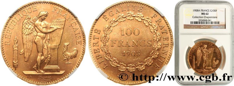 III REPUBLIC
Type : 100 francs or Génie, tranche inscrite en relief liberté éga...