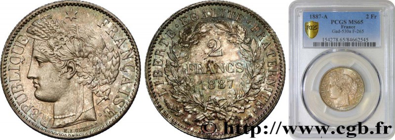 III REPUBLIC
Type : 2 francs Cérès, avec légende 
Date : 1887 
Mint name / To...