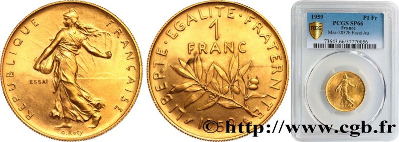 V REPUBLIC
Type : Essai en or de 1 franc Semeuse 
Date : 1959 
Quantity minte...
