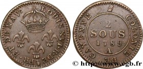 FRENCH GUIANA
Type : Piéfort de 2 sous de Cayenne 
Date : 1789 
Mint name / Town : Paris 
Quantity minted : - 
Metal : billon 
Millesimal finene...