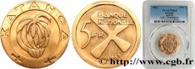 CONGO - PROVINCE OF KATANGA
Type : 5 Francs 
Date : 1961 
Quantity minted : 20000 
Metal : gold 
Millesimal fineness : 900 ‰
Diameter : 26 mm
O...