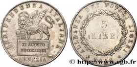 ITALY - REPUBLIC OF VENICE
Type : 5 Lire 
Date : 1848 
Mint name / Town : Venise 
Quantity minted : 10892 
Metal : silver 
Millesimal fineness :...