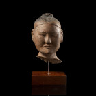 A HAN DYNASTY PAINTED TERRACOTTA WARRIOR HEAD.
206 BCE - 220 A.D.
H. 12 cm circa.

Provenance
Swiss private collection of Baron O.C.V.L (1937-202...