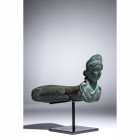 A RARE ROMAN BRONZE FURNITURE ADORNMENT WITH BUST OF GODDESS.
Circa 2nd century A.D.
L. 14 cm x W. 11,5 cm x H. 10,5 cm.

Provenance
Formerly, pr...