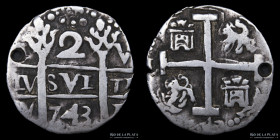 Lima. Felipe V. 2 Reales 1743 V. Galano. KM32a