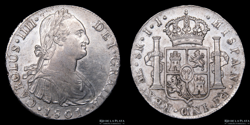 Lima. Carlos IV (1788-1808) 8 Reales 1801 IJ Plata 896; 40.0mm; 26.90g. KM97 (AU...