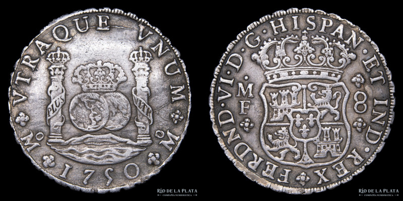 México. Fernando VI (1746-1759) 8 Reales 1750 MF. Columnaria. Plata 917; 26.91g....