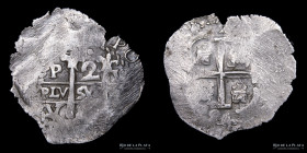 Potosi. Carlos II. 2 Reales 1684 V. Macuquina. CJ 30.18.1