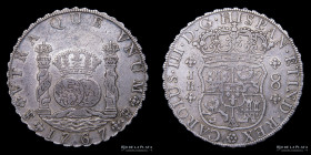 Potosi. Carlos III. 8 Reales 1767 JR Columnaria. Roseta de 6 petalos. CJ 58.1.1