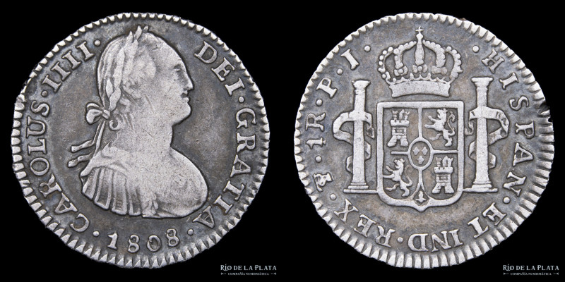 Potosi. Carlos IV. (1788-1808) 1 Real 1808 PJ (Pedro Albizu y Juan Palomo y Sier...