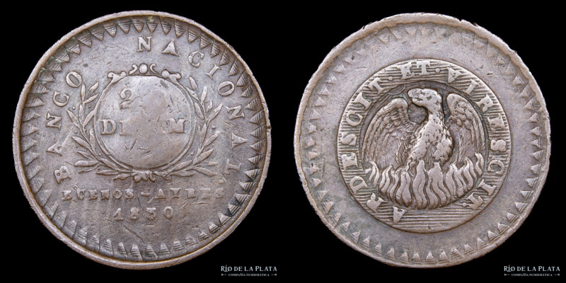 Argentina. Buenos Aires. 20 Décimos 1830. Casa de Moneda de Buenos Aires. Cobre;...