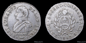 Argentina. La Rioja. 2 Reales 1842. Rosas. CJ 63.2